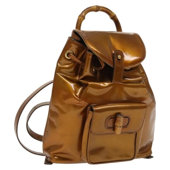 GUCCI Bamboo Backpack Enamel Outlet Brown Gold 003 8030 Auth bs28446 - Picture 1 of 16